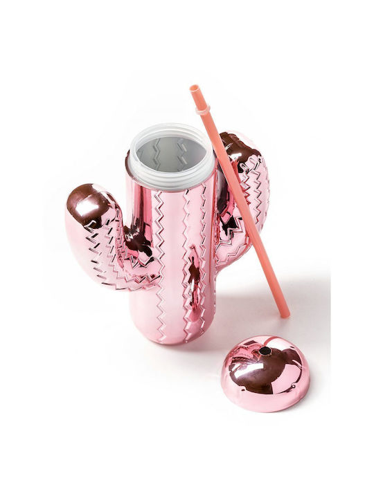 Gadget Master Glas Wasser in Rosa Farbe mit Strohhalm 650ml 1Stück