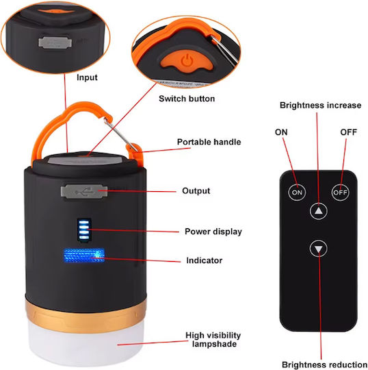 Led Rechargeable Camping Lantern Hook Magnet Remote Control Cool White Lighting Ab-yj07 Black