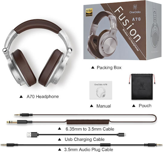 OneOdio Fusion A70 Ασύρματα / Ενσύρματα Over Ear Ακουστικά με 72 ώρες Λειτουργίας Καφέ