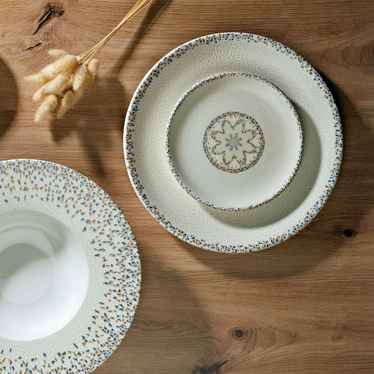 By Bone Tessera Plate Shallow made of Porcelain Beige with Diameter 19cm 12pcs