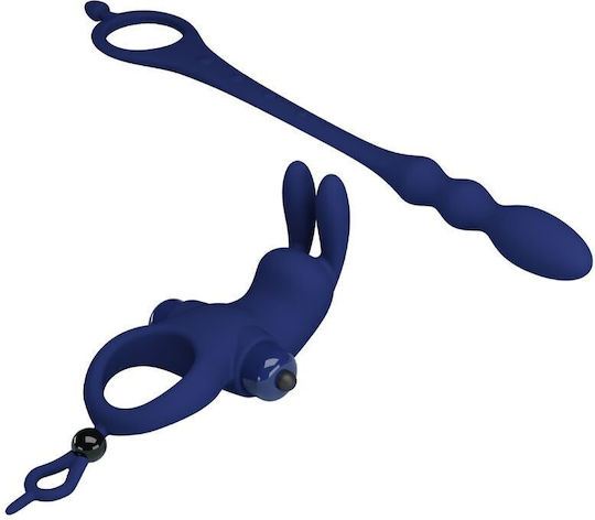 Pretty Love Rabbit Vibrator Δονούμενο Δαχτυλίδι Πέους Σιλικόνης Μπλε BI-239934