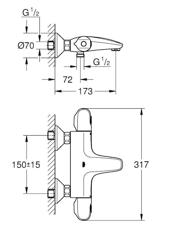 Grohe Grohtherm 1000 Αναμεικτική Μπαταρία Μπανιέρας Ασημί