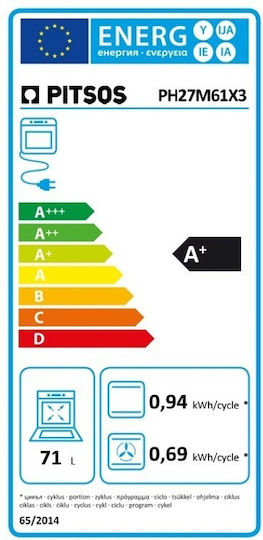 Pitsos Φούρνος άνω Πάγκου 71lt Π59.4εκ. Inox