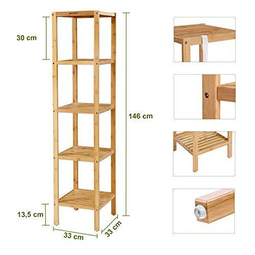 Songmics Στήλη Μπάνιου Δαπέδου Μ33xΒ33xΥ146cm Φυσικό Ξύλο
