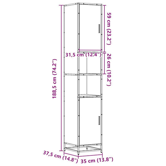 vidaXL Badezimmersäule Boden H35xB37.5xH188.5cm Eiche