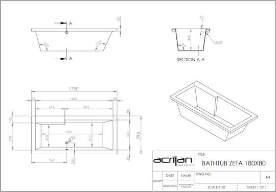 Acrilan Zeta Badewanne Acryl 180x80cm