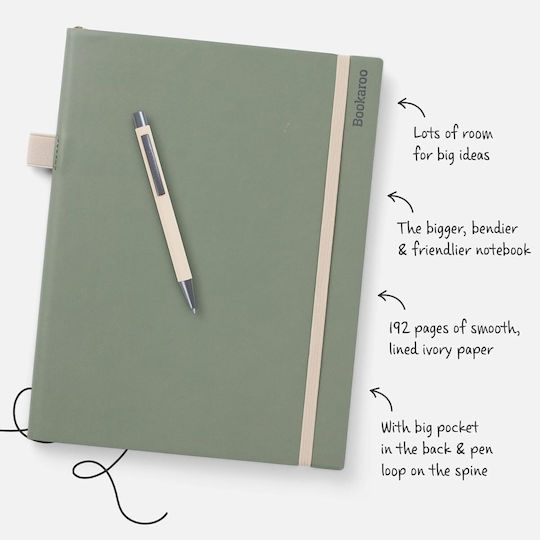 IF BIGGER Notebook B5 Ruled with Pen Holder Gray