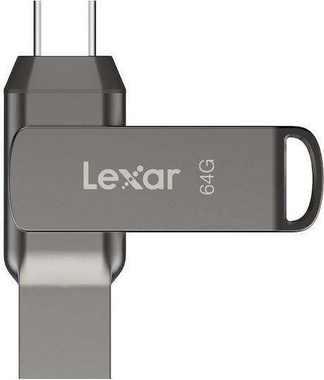 Lexar D400 Dual 64GB USB 3.1 Stick με σύνδεση USB-A & USB-C Γκρι