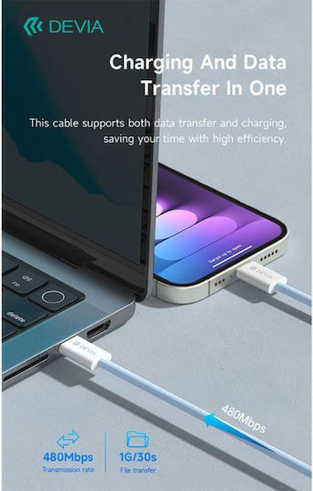Devia Ec325 USB 2.0 Cable USB-C male - USB-C 60W PD Μπλε 1m
