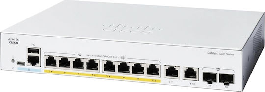 Cisco Catalyst C1300-8P-E-2G Managed L2 PoE+ Switch with 8 Gigabit (1Gbps) Ethernet Ports and 2 SFP Ports