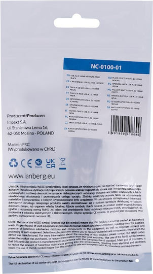 Lanberg NC-0100-01 USB Адаптер За Мрежа С Проводна Връзка Ethernet