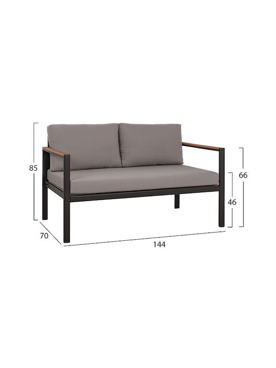 Safiya Canapea cu două locuri Exterior Metalic Gri cu Perne 144x70x85cm