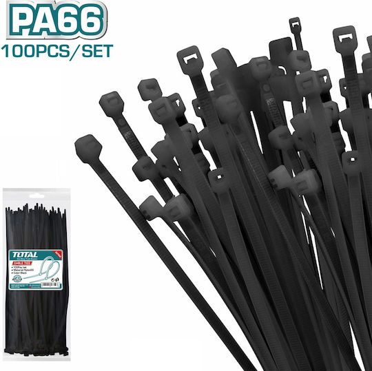 Total Δεματικά Καλωδίων Πλαστικά 450mmx7.6mm σε Μαύρο χρώμα (100τμχ) (THTCTB45076)
