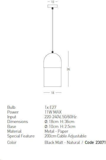 Zambelis Lights Регулируема Висящо Осветително Тяло Бял с Цокъл E27 18x36см.