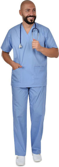B-Well Cesare Unisex Light Blue Pants & Blouse Set Cotton and Polyester