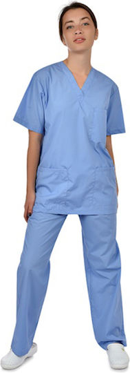 B-Well Cesare Unisex Light Blue Pants & Blouse Set Cotton and Polyester