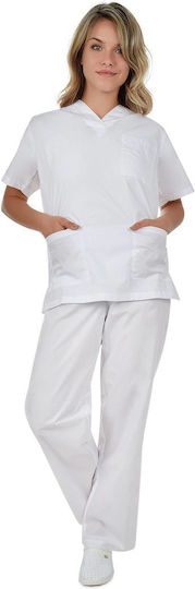 B-Well Cesare Unisex Σετ Ιατρικό Παντελόνι και Μπλούζα Λευκό από Βαμβάκι και Πολυεστέρα