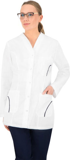 B-Well Savina Women's White Medical Blouse Cotton and Polyester