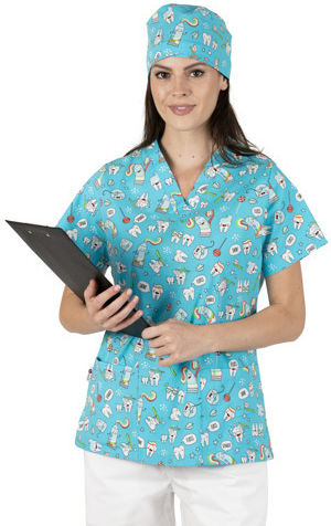 bwell Unisex Multicolour Surgical Cap Adriana Blue Teeth
