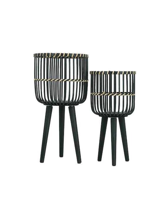 Artekko Planter Rattan Black with Stand 29x29x58cm.