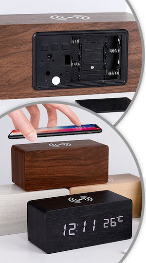 Tabletop Digital Clock with Alarm & Wireless Charging Beige 909467_be