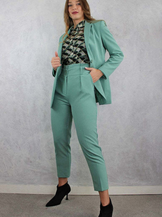 Women's High-waisted Fabric Trousers Tapered Line Mint
