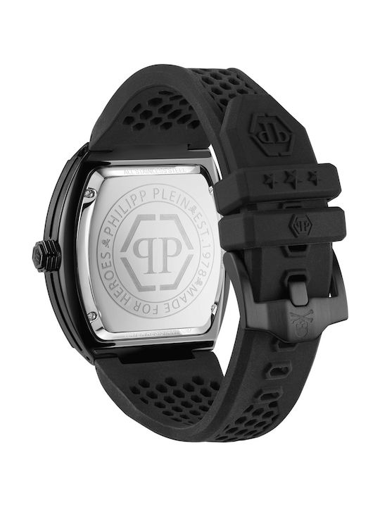 Philipp Plein Hexagon Phantom Crystals Мъжки Часовник На Батерия С Черна Каучукова Каишка