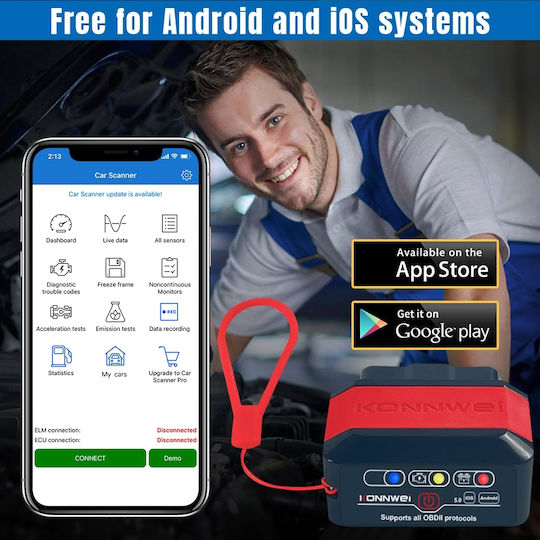 Konnwei Car Diagnostics ELM 327 Bluetooth Tool OBD 2