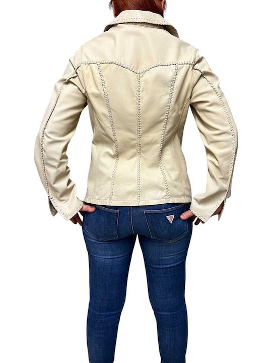 MARKOS LEATHER Γυναικείο Δερμάτινο Σακάκι Μπεζ