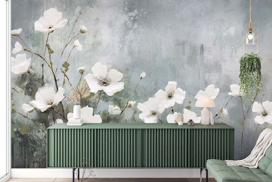 Zeitgenössische Wandbild Schlafzimmer Weiße Blumen Tapete 197x296
