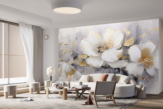 Fototapet Living Room Flori Albe Beton Tapet Dormitor 197x296