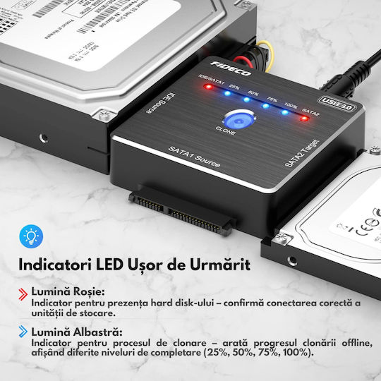 Adaptor Universal Fideco Sata Ide La Usb 3.0 Extern Hdd Ssd Pentru Hard Disk-uri De 2.5/3.5 Inch Unități Optice Dvd Cd De 5.25 Inch Clonare Offline Cablu De Alimentare Transfer De Date 5gbps Suportă Capacitate De 16tb Compatibil Windows Mac Os/linux