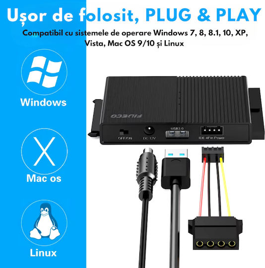 Adaptor Fideco USB 3.0 la SATA IDE 2.5/3.5 HDD SSD Compatibil Windows Mac Linux Chrome OS Transfer Ultra Rapid 5Gbps Suportă Până la 16TB Plug Play Alimentare Ideal Backup Gaming Transfer Date