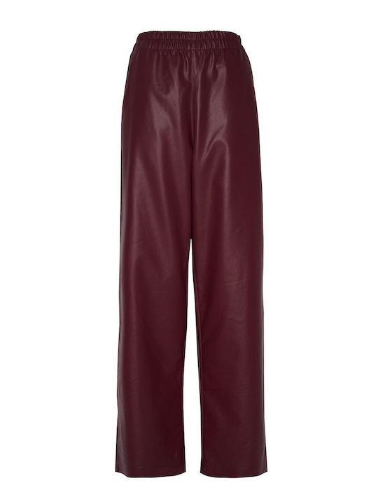 SugarFree Women's High-waisted Leather Trousers with Elastic RED