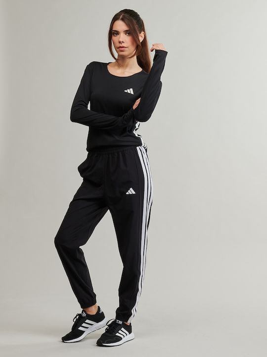 Train Essentials 3-Stripes Woven Παντελόνι Φόρμας Μαύρο