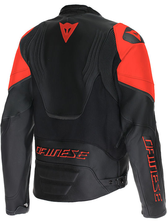 Dainese Racing 5 Sommer Herren Motorradjacke Leder Black/Black/Red-Fluo