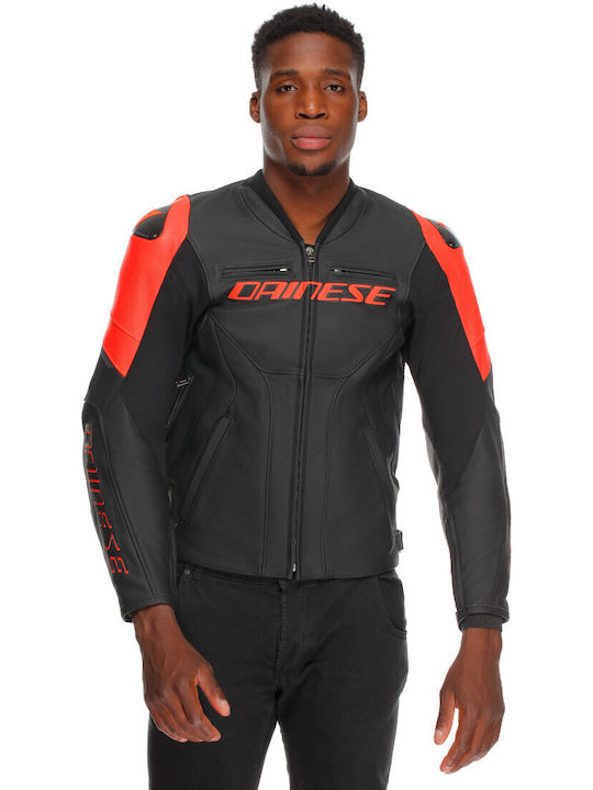 Dainese Racing 5 Sommer Herren Motorradjacke Leder Black/Black/Red-Fluo
