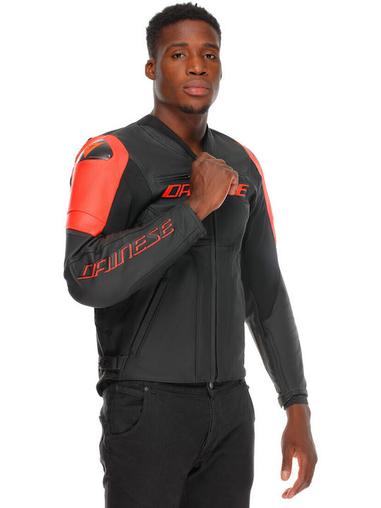 Dainese Racing 5 Sommer Herren Motorradjacke Leder Black/Black/Red-Fluo