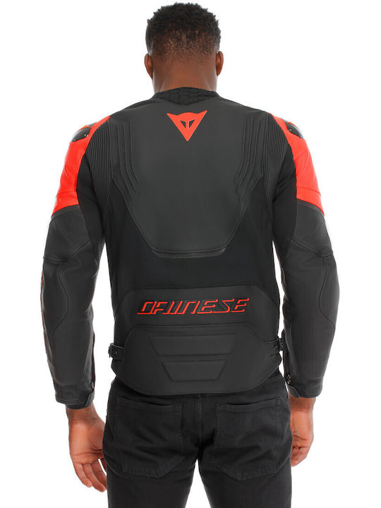 Dainese Racing 5 Sommer Herren Motorradjacke Leder Black/Black/Red-Fluo
