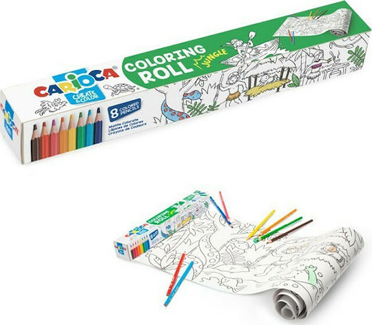 Carioca Coloring Roll Painting Set Jungle Roll 85x10cm & Colored Pencils 85x10cm 6pcs