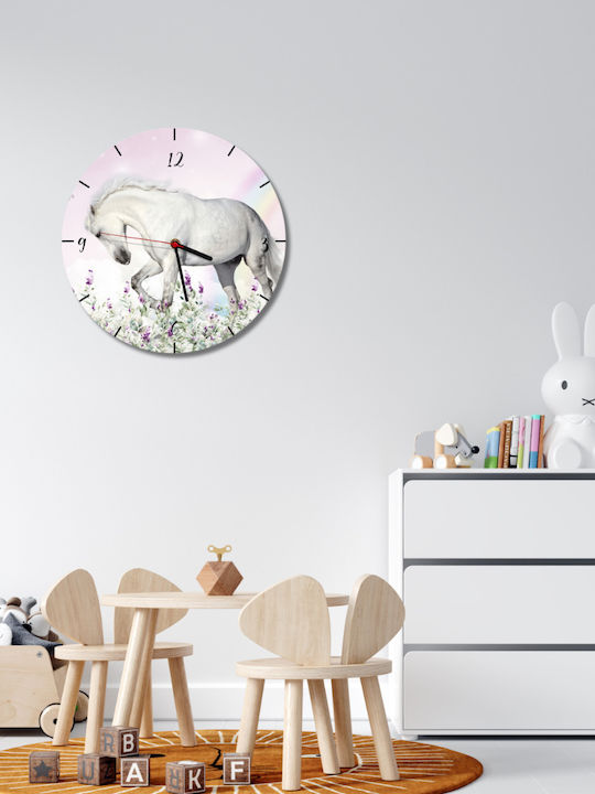 Ceas de Perete pentru Copii Imagini cu Cai Pastel Cameră Copiilor 30cm