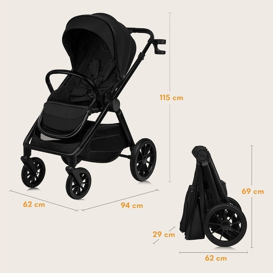 Lionelo Layla Adjustable 2 in 1 Baby Stroller Suitable for Newborn Black