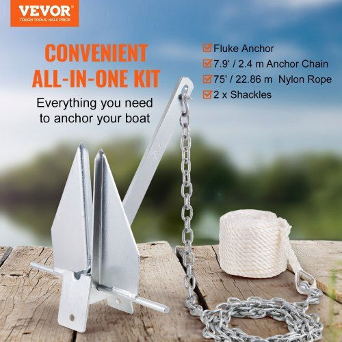 Vevor Fluke Anchor Set 3.9 Kg Chain 2.4 M Rope 22.8 M Two Bags 1 Cm Boats Up to 5.5 M Flkmyjtdxg85ow4wuv0
