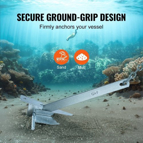 Vevor Fluke Anchor Set 3.9 Kg Chain 2.4 M Rope 22.8 M Two Bags 1 Cm Boats Up to 5.5 M Flkmyjtdxg85ow4wuv0