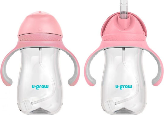 U-Grow Παιδικό Ποτηράκι με Λαβές και Καλαμάκι από Πλαστικό Ροζ 300ml
