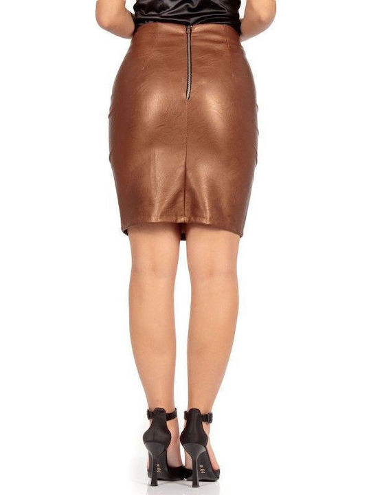 Piele Mini Fustă Camel