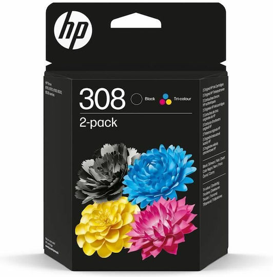 HP 308 Original Pack of 2 InkJet Printer Inks Black / Multiple (Color) (6L6S6UE)