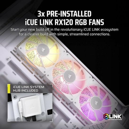 Corsair iCUE LINK 3500X Gaming Midi Tower Κουτί Υπολογιστή με Πλαϊνό Παράθυρο και RGB Φωτισμό Λευκό