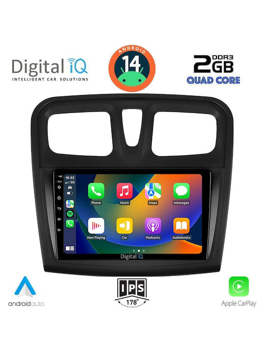 Digital IQ Sistem Audio Auto pentru Dacia Magazin online Logan / Magazin online Sandero 2012-2019 (Bluetooth/USB/AUX/WiFi/GPS/Apple-Carplay/Android-Auto) cu Ecran Tactil 9"