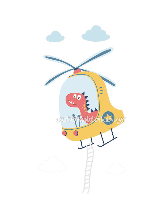 Autocolant de Perete cu Dinozaur și Elicopter 120cm X 62cm